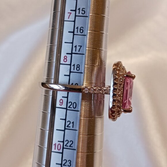 Silver Tone Fashion Statement Halo Pink Tourmaline Cocktail Ring Size 8.5 NWOT - Picture 7 of 8